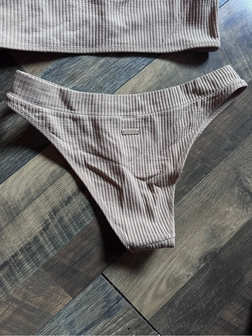triangl swimwear Ribbed Bandeau Bikini in Light Taupe